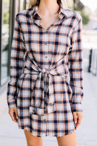 plaid tie waist dress