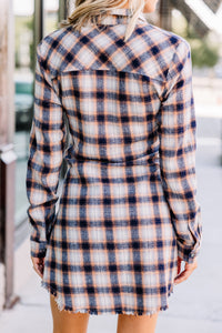 plaid tie waist dress