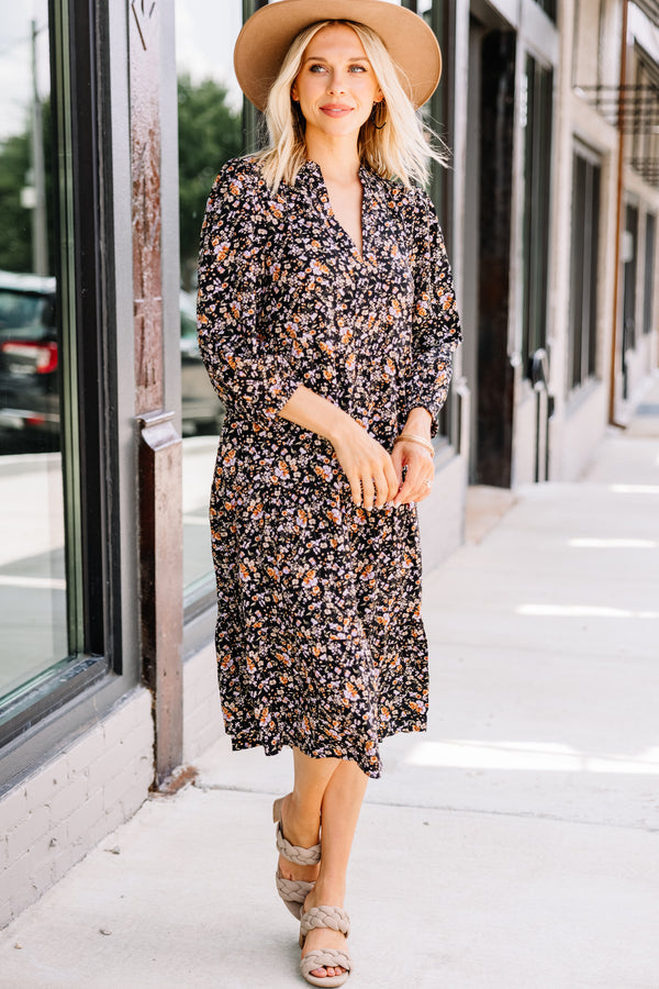 black floral midi dress