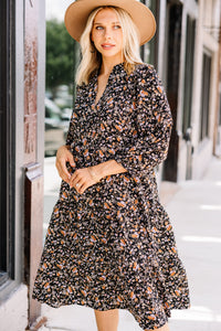 black floral midi dress