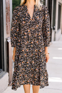 black floral midi dress