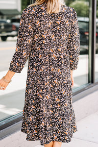 black floral midi dress