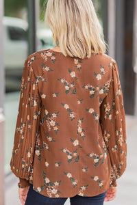 Place Your Bets Chocolate Brown Floral Blouse