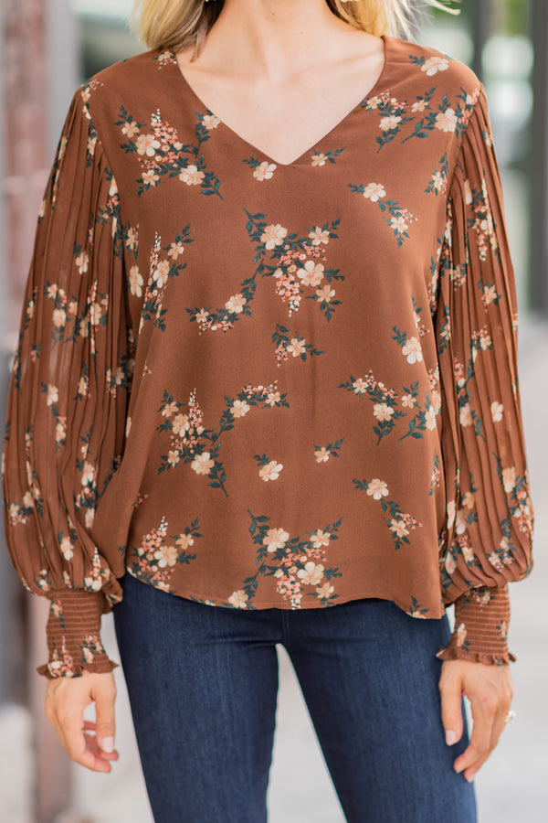 Place Your Bets Chocolate Brown Floral Blouse