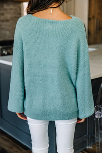 Keep It Going Sage Green Fuzzy Sweater