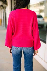 In The Works Fuchsia Pink Ribbed Sweater