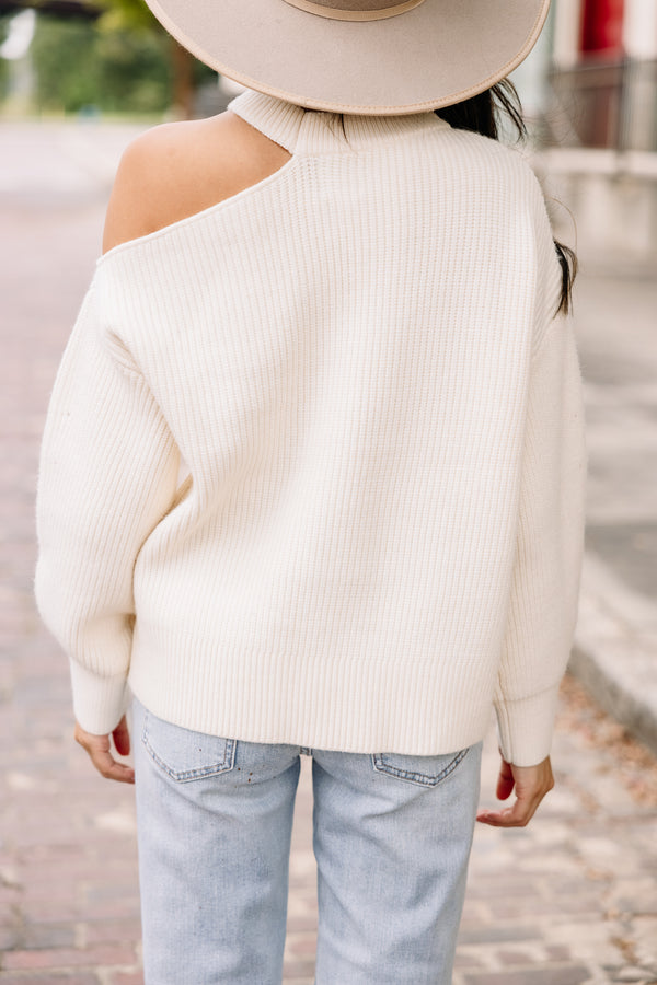 See What's Out There Cream White Cold Shoulder Sweater