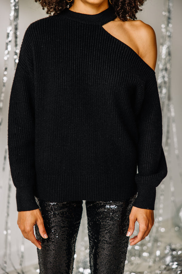 See What's Out There Black Cold Shoulder Sweater