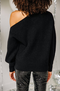 See What's Out There Black Cold Shoulder Sweater