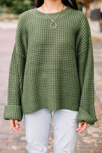 olive waffle knit sweater