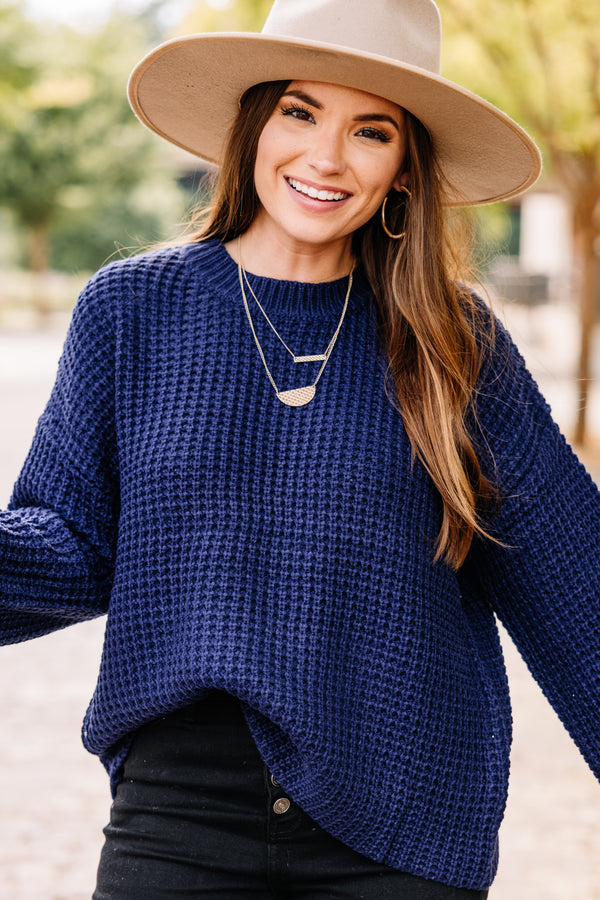 Easy Find Navy Blue Waffle Knit Sweater