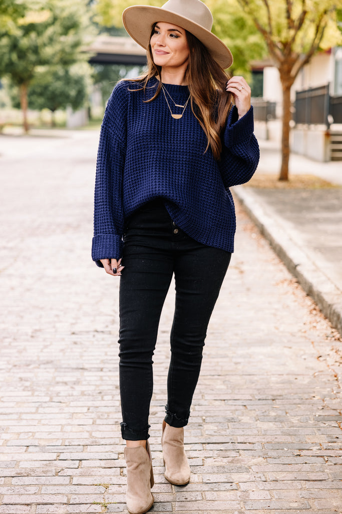 Easy Find Navy Blue Waffle Knit Sweater – Shop The Mint