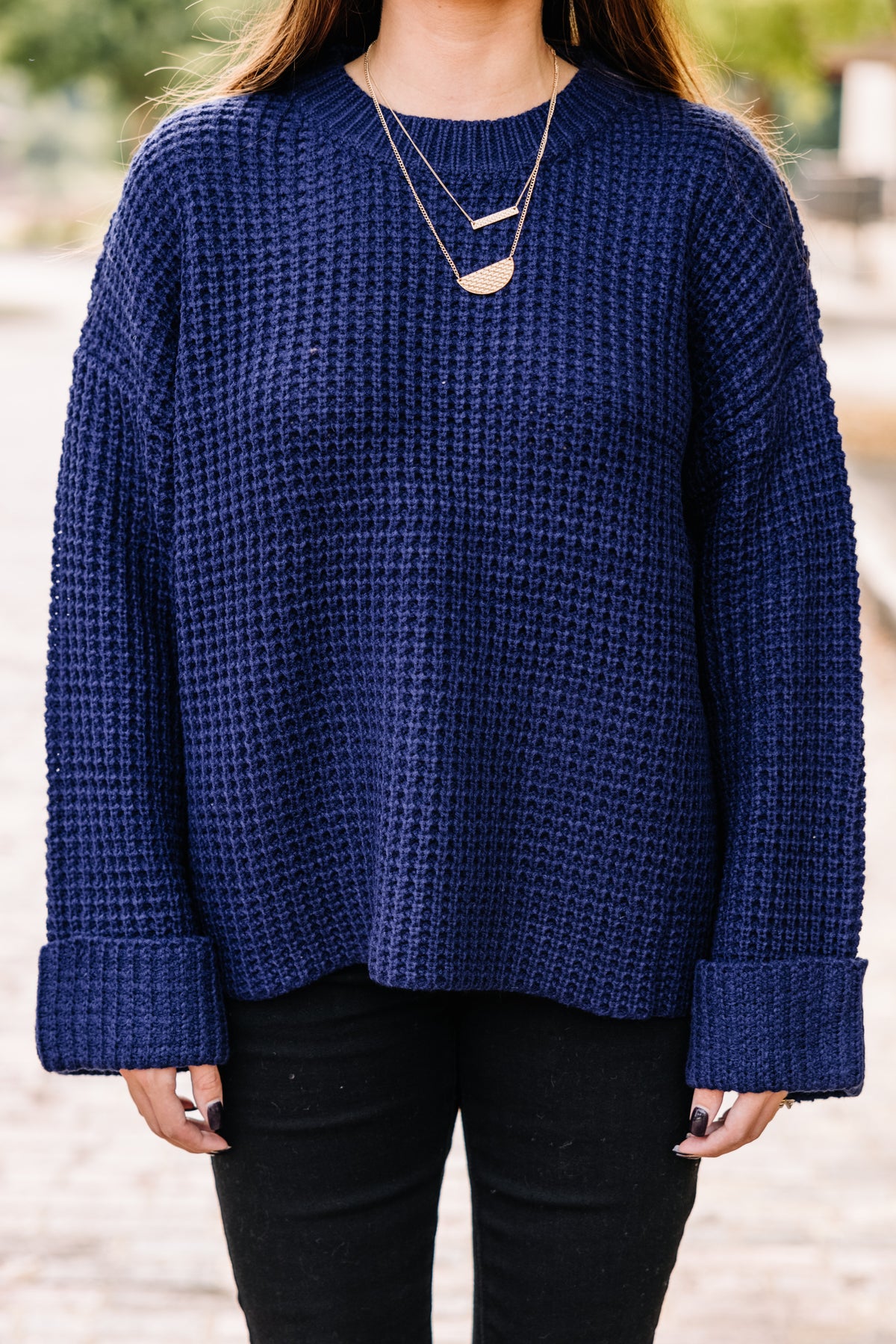 Easy Find Navy Blue Waffle Knit Sweater – Shop the Mint