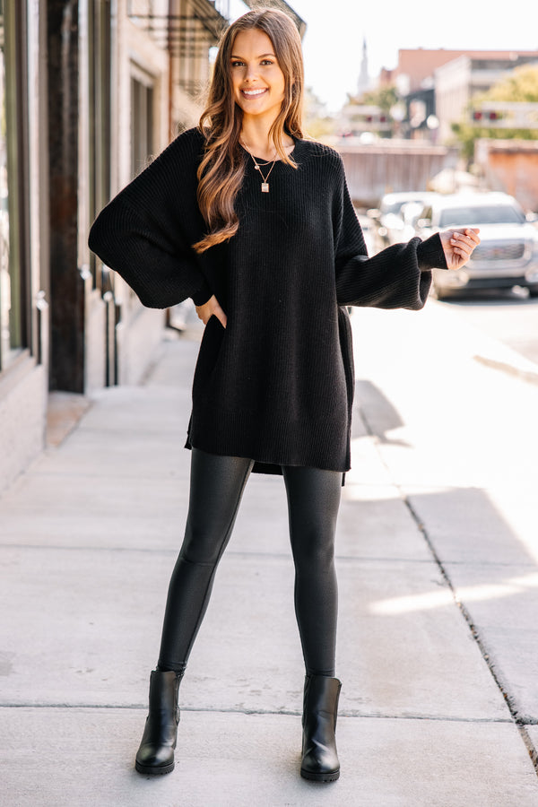 black knit sweater tunic