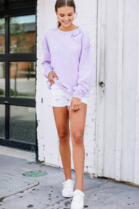purple embroidered sweatshirt