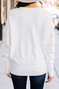 On The Way Cream White Pompom Sweater