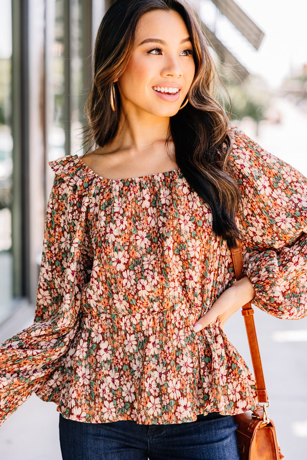 brown floral blouse