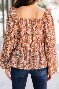 brown floral blouse
