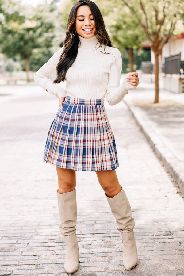 As If Blue Plaid Pleated Skirt