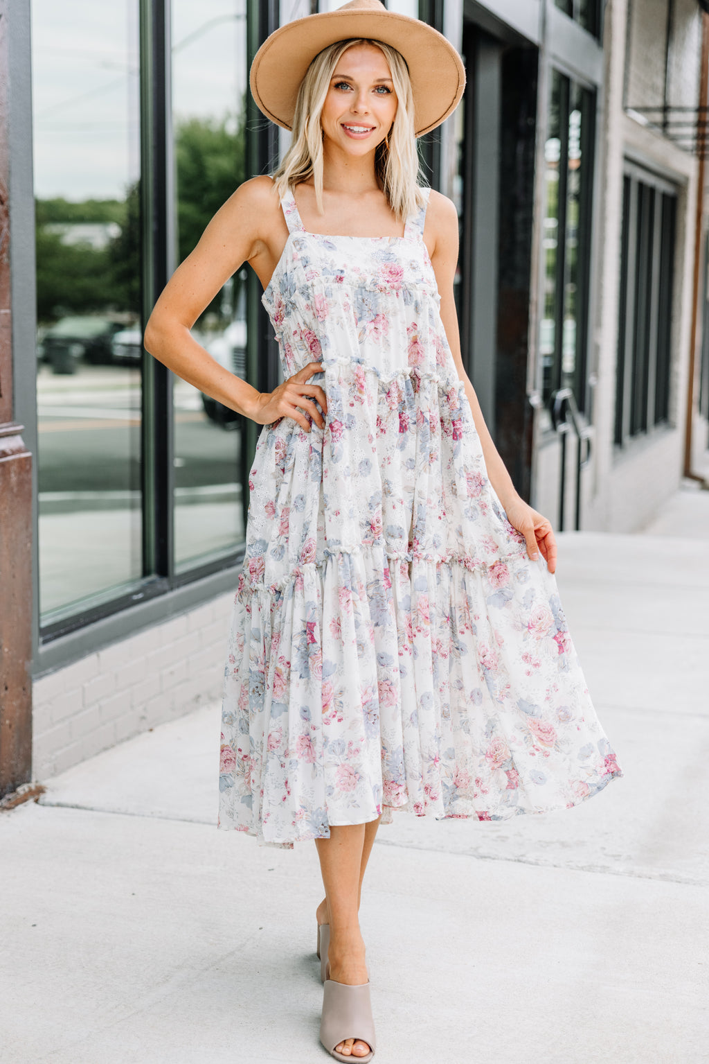 Trendy Natural White Floral Midi Dress - Fabulous Fall Dresses – Shop ...