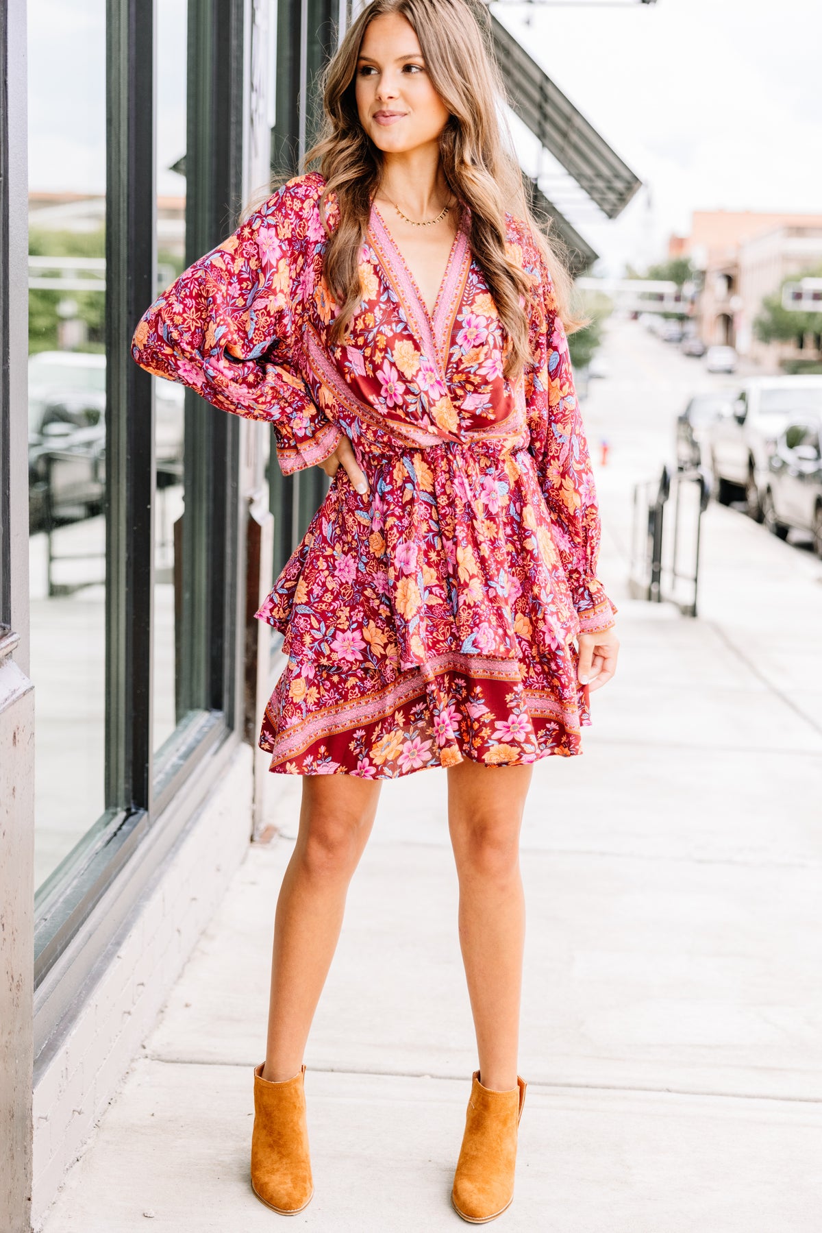 Go On With It Red Mixed Print Dress, Medium - The Mint Julep Boutique