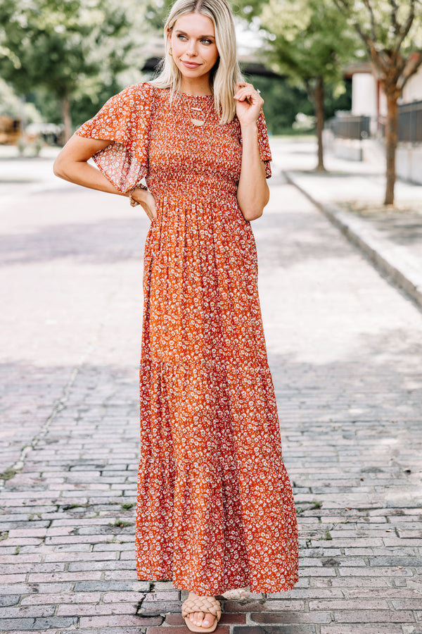 orange ditsy floral maxi dress