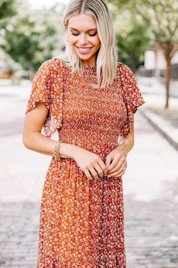 orange ditsy floral maxi dress