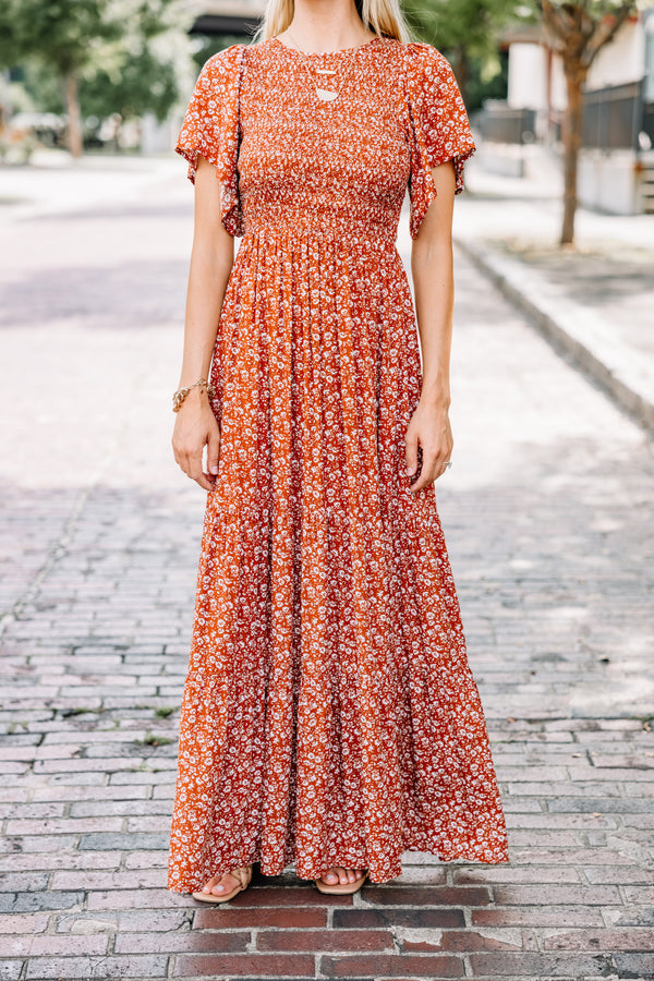 orange ditsy floral maxi dress