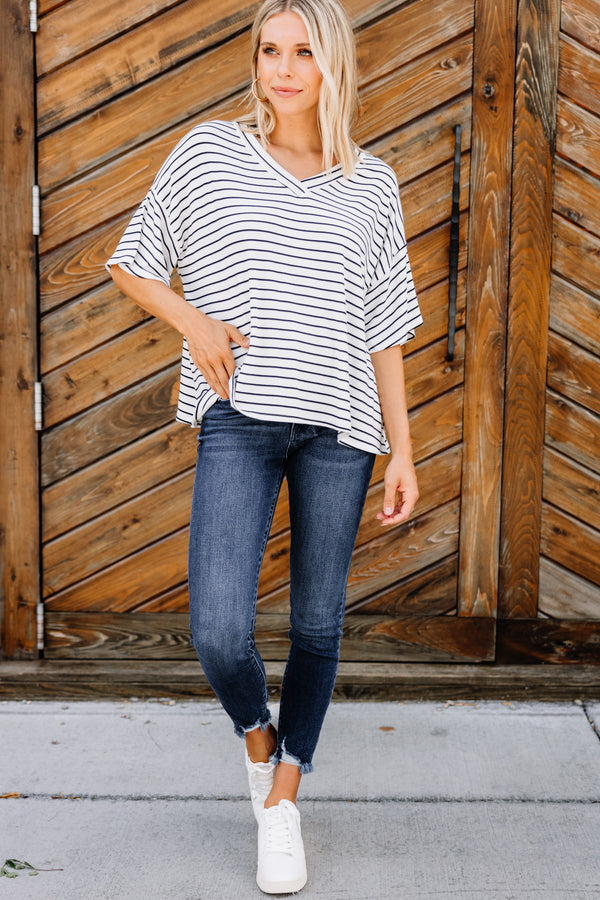 white and black striped tee