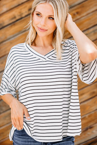 white and black striped tee