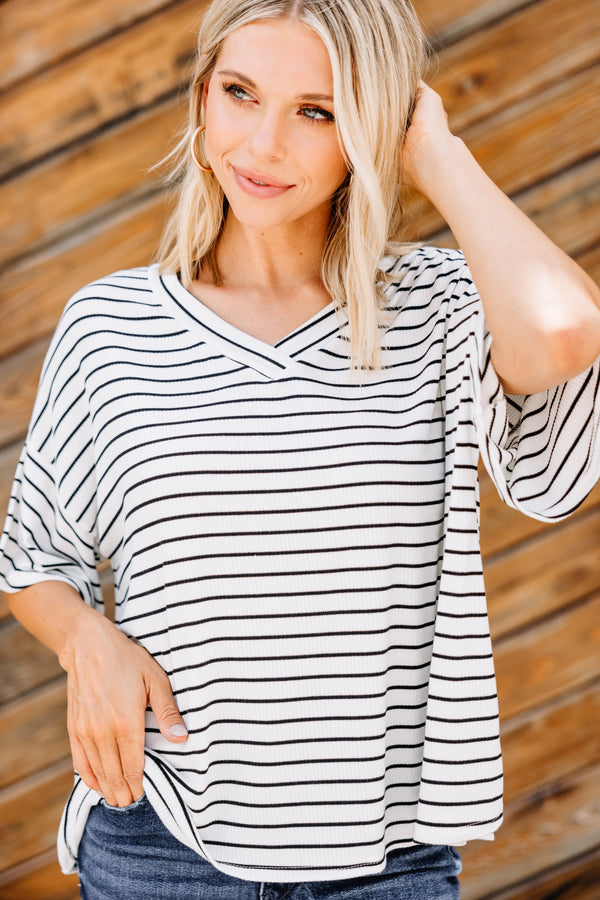 white and black striped tee