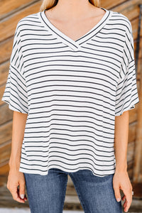 white and black striped tee