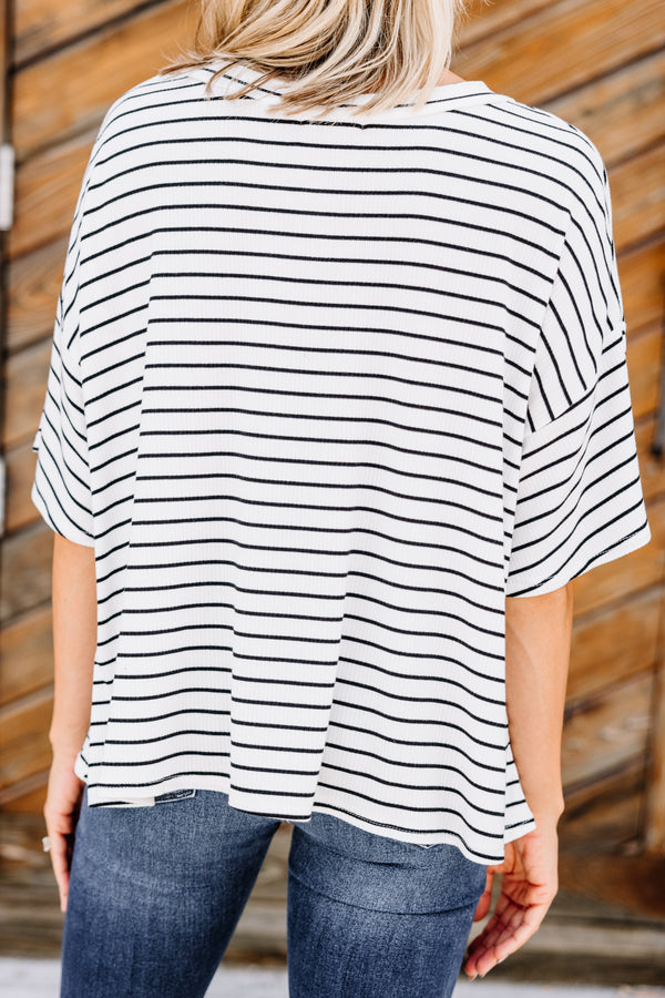 white and black striped tee