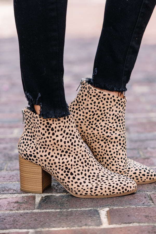 Make The Call Tan Brown Spotted Booties