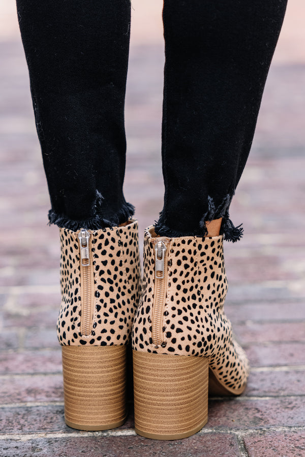 Make The Call Tan Brown Spotted Booties