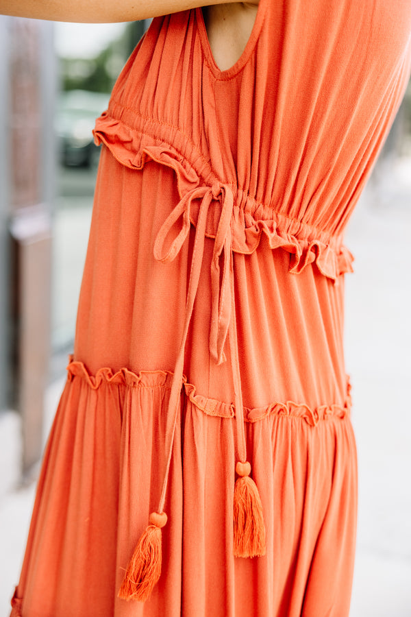 orange boho midi dress