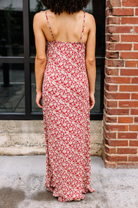 ditsy floral red maxi dress