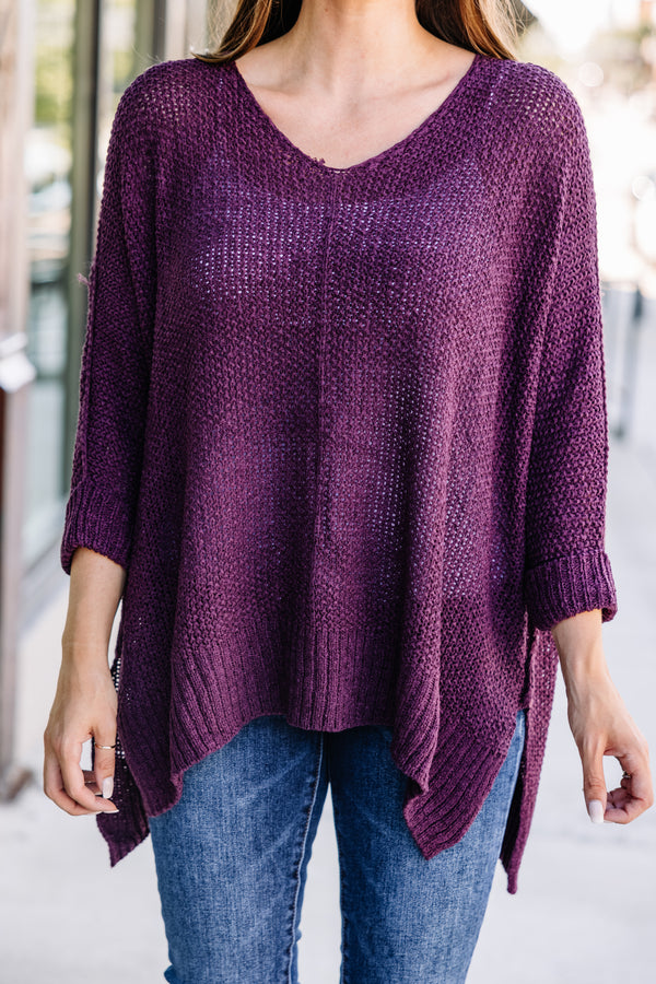 purple loose knit sweater