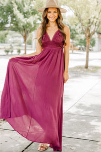 crochet red wine maxi dress