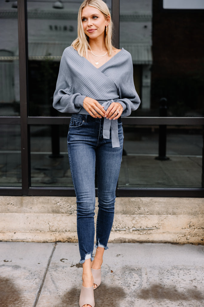 Dreaming Of You Steel Blue Ribbed Sweater – Shop the Mint