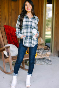 All Figured Out Navy Blue Plaid Button Down Top