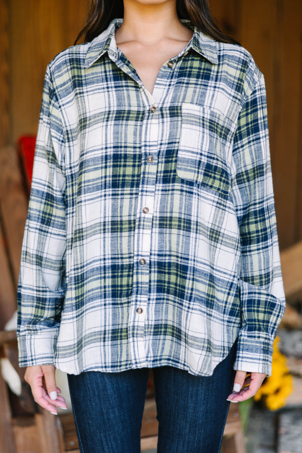 All Figured Out Navy Blue Plaid Button Down Top