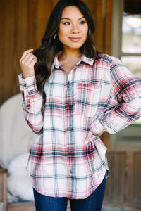 All Figured Out Terracotta Pink Plaid Button Down Top