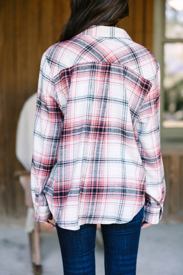 All Figured Out Terracotta Pink Plaid Button Down Top