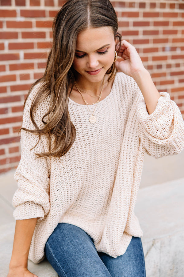 Leave It All Behind Taupe White Sweater