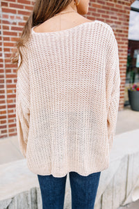 Leave It All Behind Taupe White Sweater