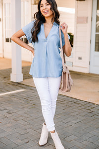 blue chambray top