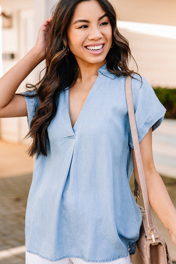 blue chambray top