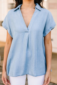 blue chambray top