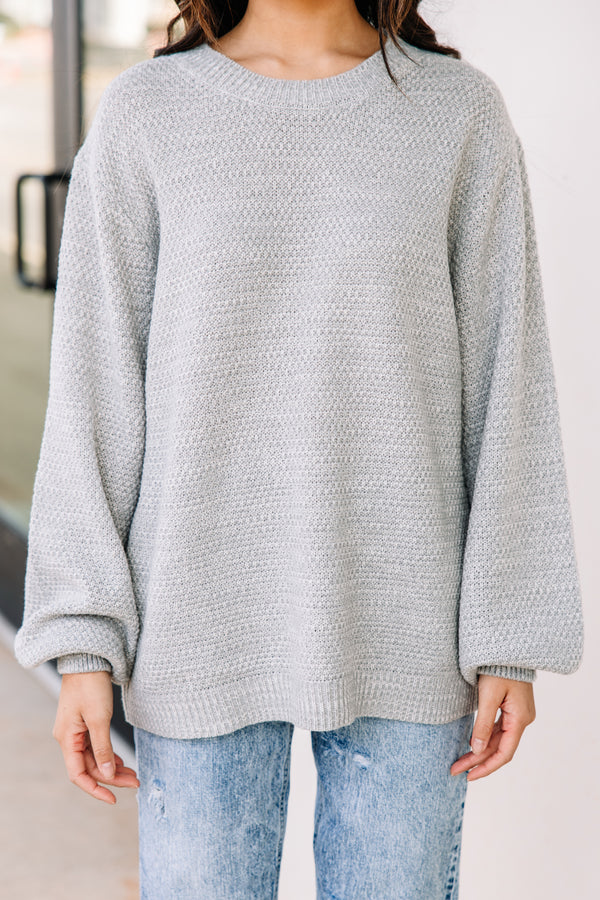 The Slouchy Light Gray Bubble Sleeve Sweater